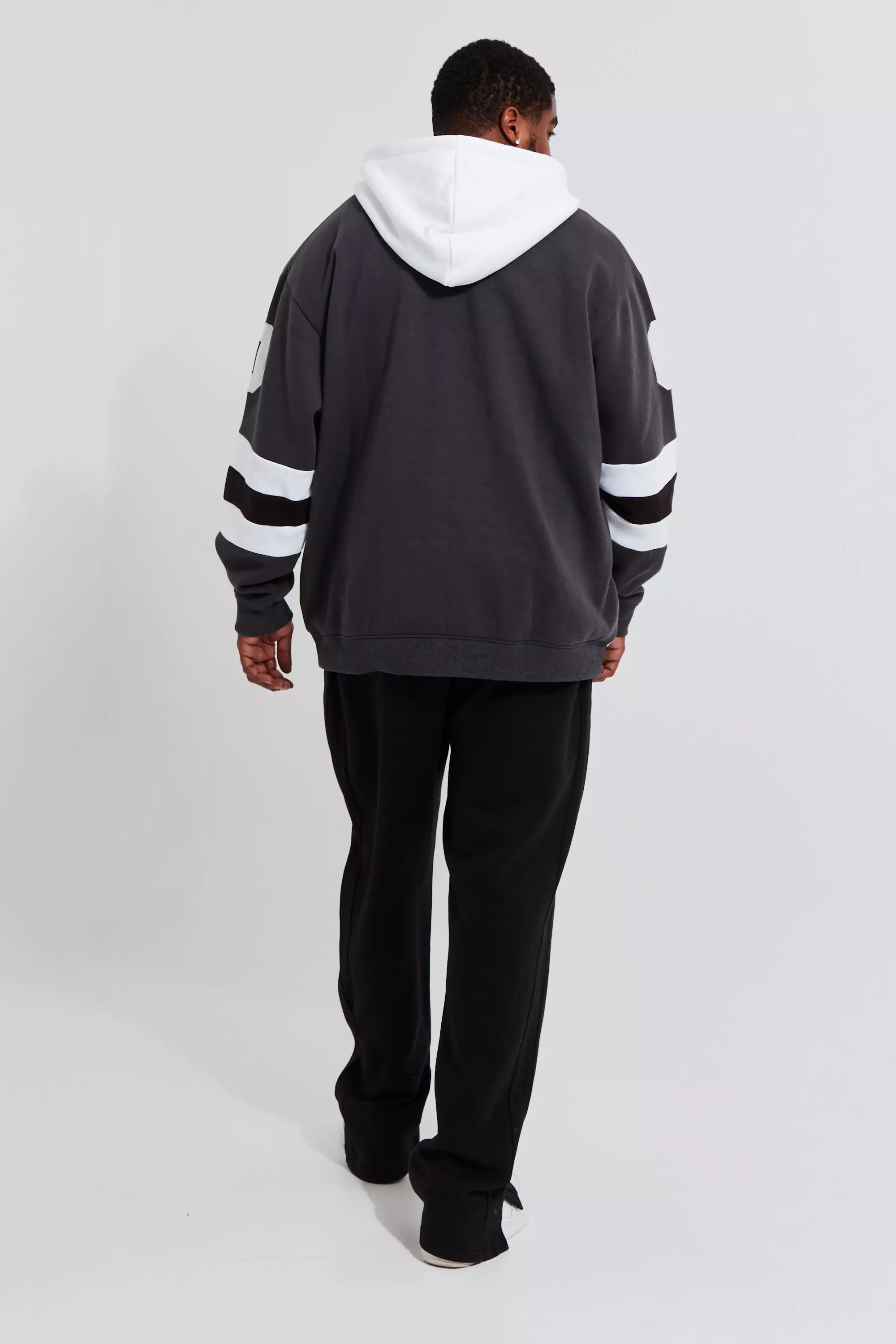 Plus Loose Fit Varsity Hockey Hoodie | boohooMAN